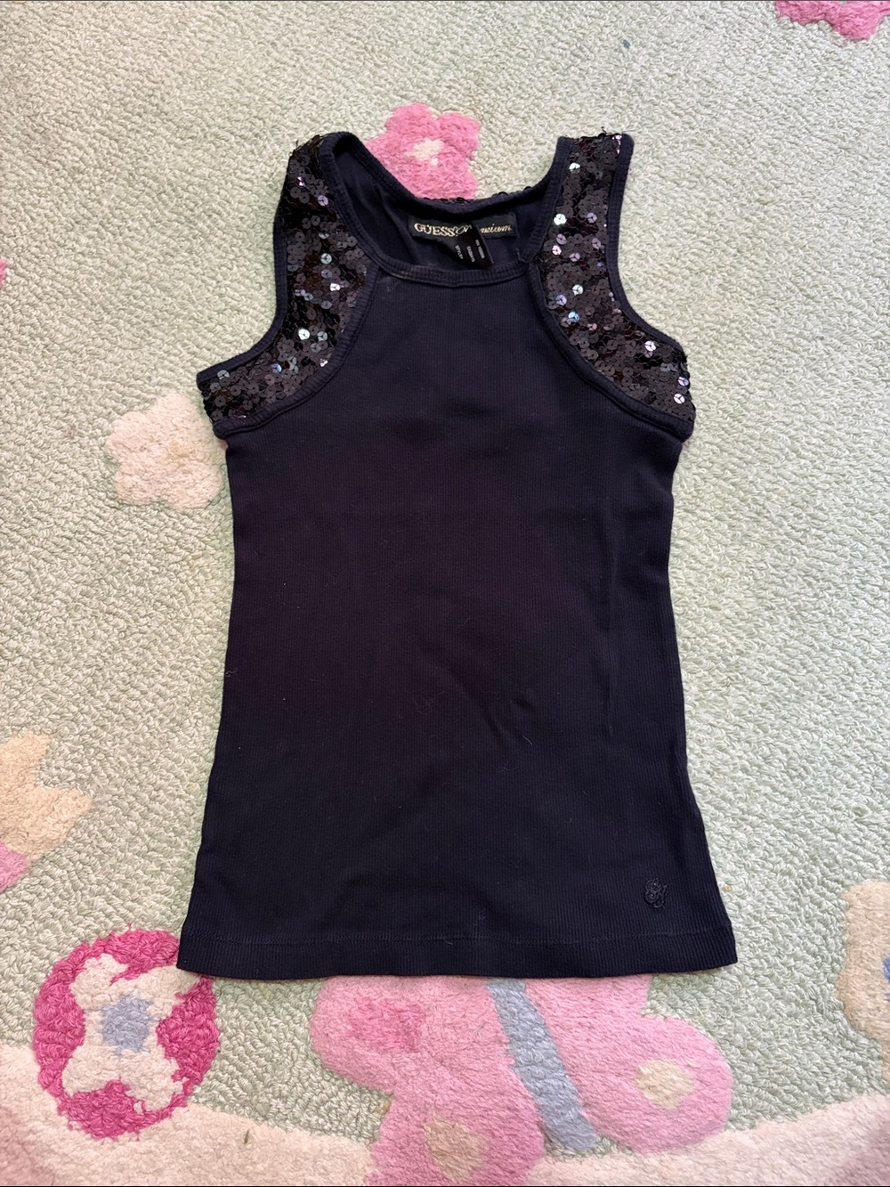 Guess Black Sequin-Trim Racer Tank